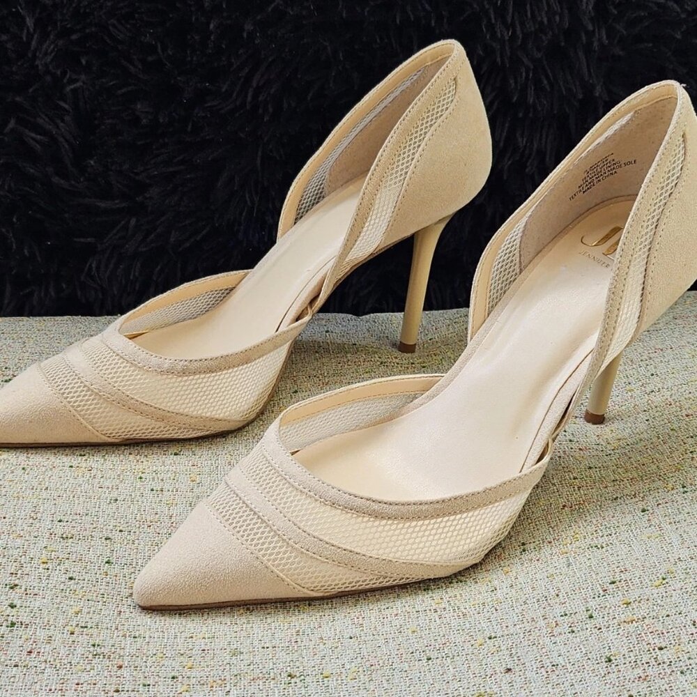 J LO Jennifer Lopez Women Heel sandal Pump Beige Textile Upper Shoe Size 8.5M